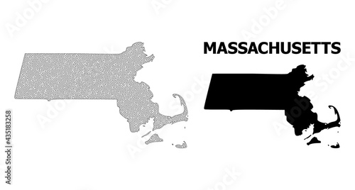 Polygonal mesh map of Massachusetts State in high resolution. Mesh lines, triangles and points form map of Massachusetts State.