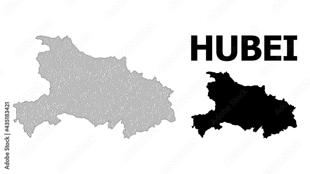 Polygonal mesh map of Hubei Province in high resolution. Mesh lines, triangles and points form map of Hubei Province.