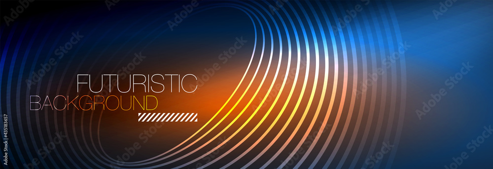 Dark abstract background with glowing neon circles. Trendy layout template for business or technology presentation, internet poster or web brochure cover, wallpaper Dark abstract background with glowing neon circles. Trendy layout template for business or technology presentation, internet poster or web brochure cover, wallpaper