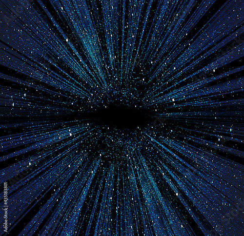 Radiation background of blue light in the night sky. Image of flashy warp.