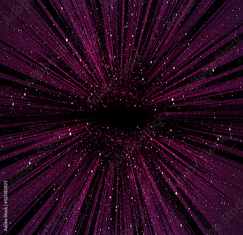 Radiation background of pink light in the night sky. Image of flashy warp.