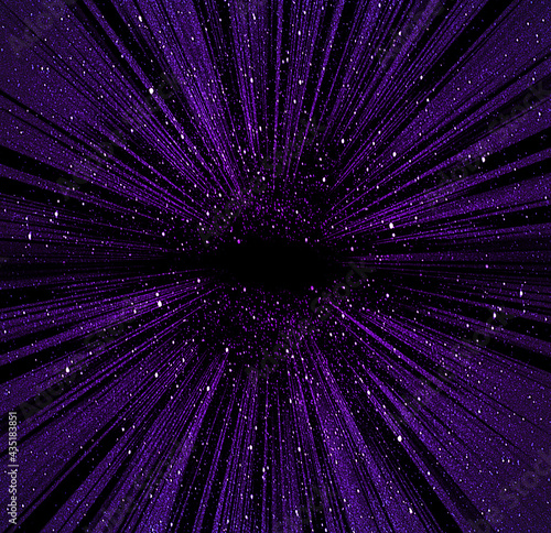 Radiation background of purple light in the night sky. Image of flashy warp.