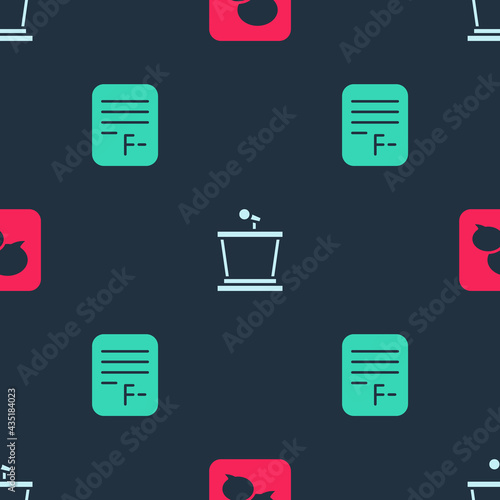 Set Speech bubble chat, Stage stand and Exam paper with incorrect answers on seamless pattern. Vector