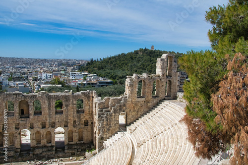 Odeon of Herodes Atticus, commonly known as "Herodeion". The famous Odeon of Herodes Atticus was the last monumental building built in antiquity in the area of the Acropolis. Athens, Greece 5-18-2021