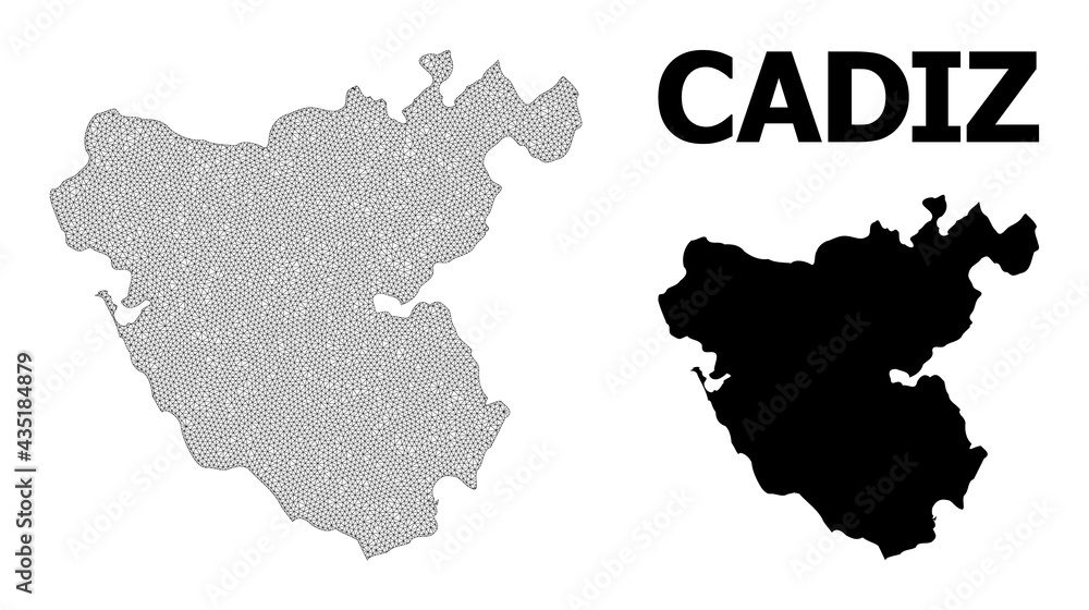 Polygonal mesh map of Cadiz Province in high detail resolution. Mesh lines, triangles and points form map of Cadiz Province.