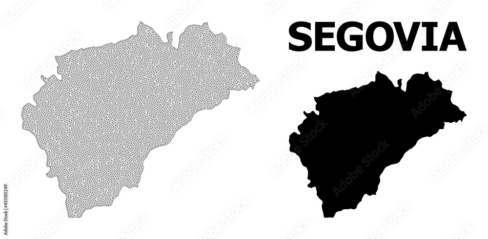 Polygonal mesh map of Segovia Province in high resolution. Mesh lines, triangles and dots form map of Segovia Province.