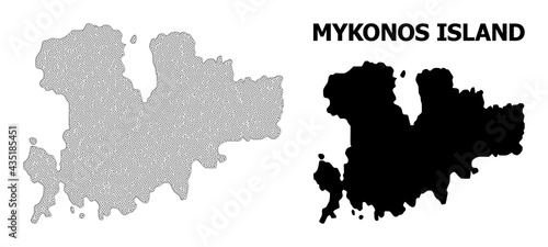 Polygonal mesh map of Mykonos Island in high detail resolution. Mesh lines, triangles and points form map of Mykonos Island.