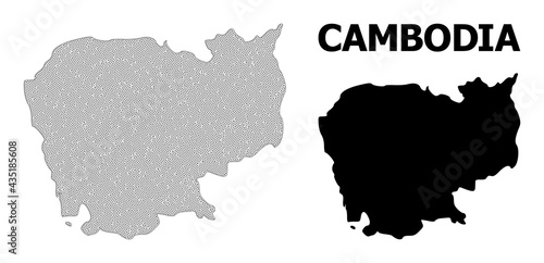 Polygonal mesh map of Cambodia in high detail resolution. Mesh lines, triangles and dots form map of Cambodia.
