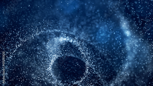 Defocused digital particles rotation movement  Digital cyberspace abstract background blue color concept. 3d rendering