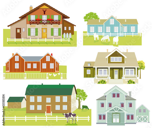 Satz von Bauernhäuser und Landhäusern, Illustration isoliert