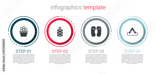 Set Ice bucket, Pineapple, Flip flops and Tourist tent. Business infographic template. Vector