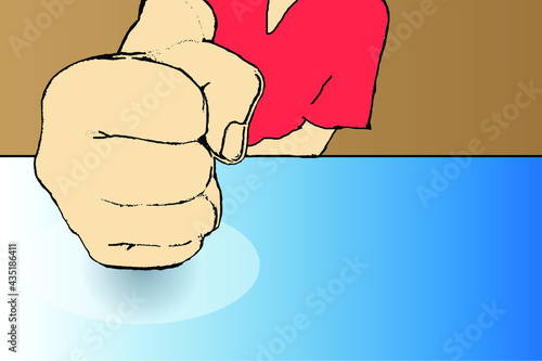 Man banging his fist on the table vector art. showing first. Businessman hitting table with the clenched fist.