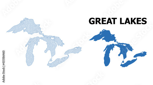 Polygonal mesh map of Great Lakes in high resolution. Mesh lines, triangles and points form map of Great Lakes.