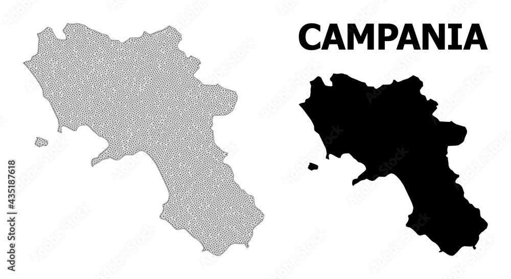 Polygonal mesh map of Campania region in high detail resolution. Mesh lines, triangles and dots form map of Campania region.