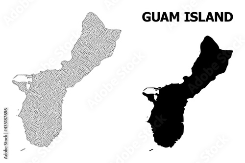Polygonal mesh map of Guam Island in high detail resolution. Mesh lines, triangles and dots form map of Guam Island.