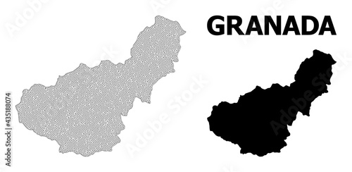 Polygonal mesh map of Granada Province in high detail resolution. Mesh lines, triangles and points form map of Granada Province.