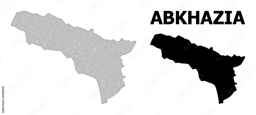 Polygonal mesh map of Abkhazia in high resolution. Mesh lines, triangles and dots form map of Abkhazia. High resolution wire frame 2D polygonal line network in vector format on a white background.