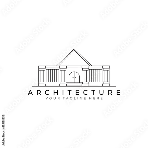 architecture house logo line art vector illustration design. creative outdoor nature building minimalist monoline outline linear simple modern construction roof home
