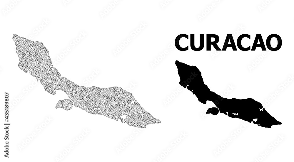 Polygonal mesh map of Curacao Island in high detail resolution. Mesh lines, triangles and dots form map of Curacao Island.
