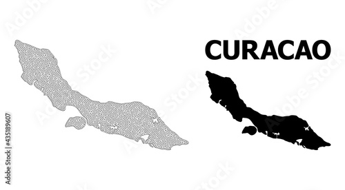 Polygonal mesh map of Curacao Island in high detail resolution. Mesh lines, triangles and dots form map of Curacao Island.