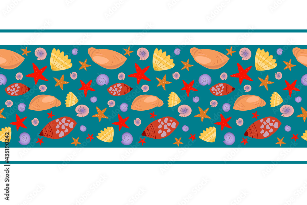 seamless-striped-pattern-with-seashells-on-a-blue-background-border-for