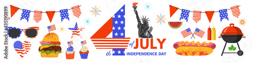 Happy Independence Day. A set of vector cliparts for creating your own festive design.