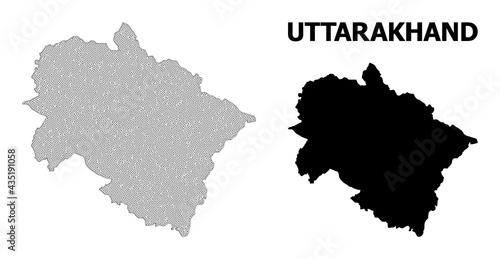 Polygonal mesh map of Uttarakhand State in high resolution. Mesh lines, triangles and dots form map of Uttarakhand State.