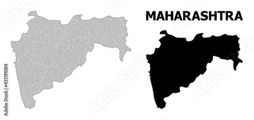 Polygonal mesh map of Maharashtra State in high detail resolution. Mesh lines, triangles and dots form map of Maharashtra State.