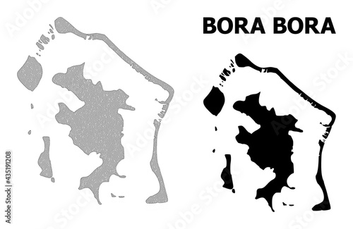 Polygonal mesh map of Bora-Bora in high detail resolution. Mesh lines, triangles and dots form map of Bora-Bora.