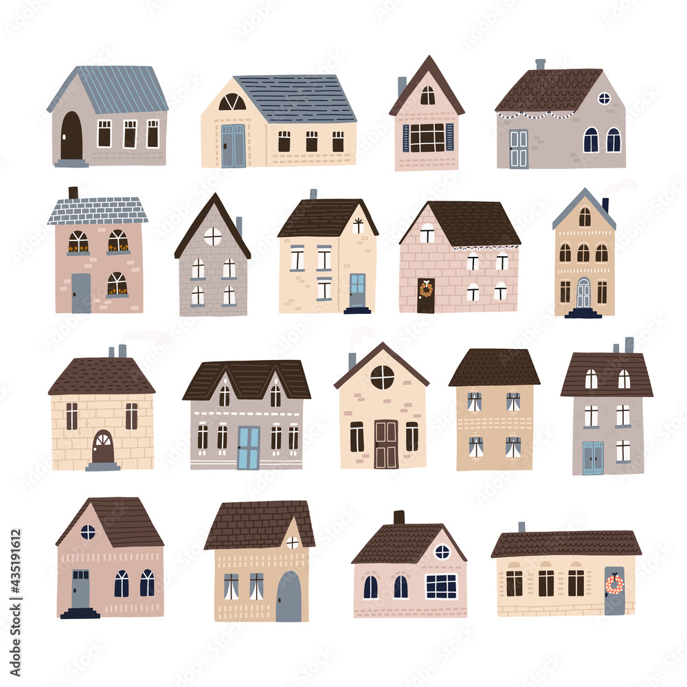 Set of cute houses for creating a map. Hand drawn vector illustration. Nursery concept Set of cute houses for creating a map. Hand drawn vector illustration. Nursery concept