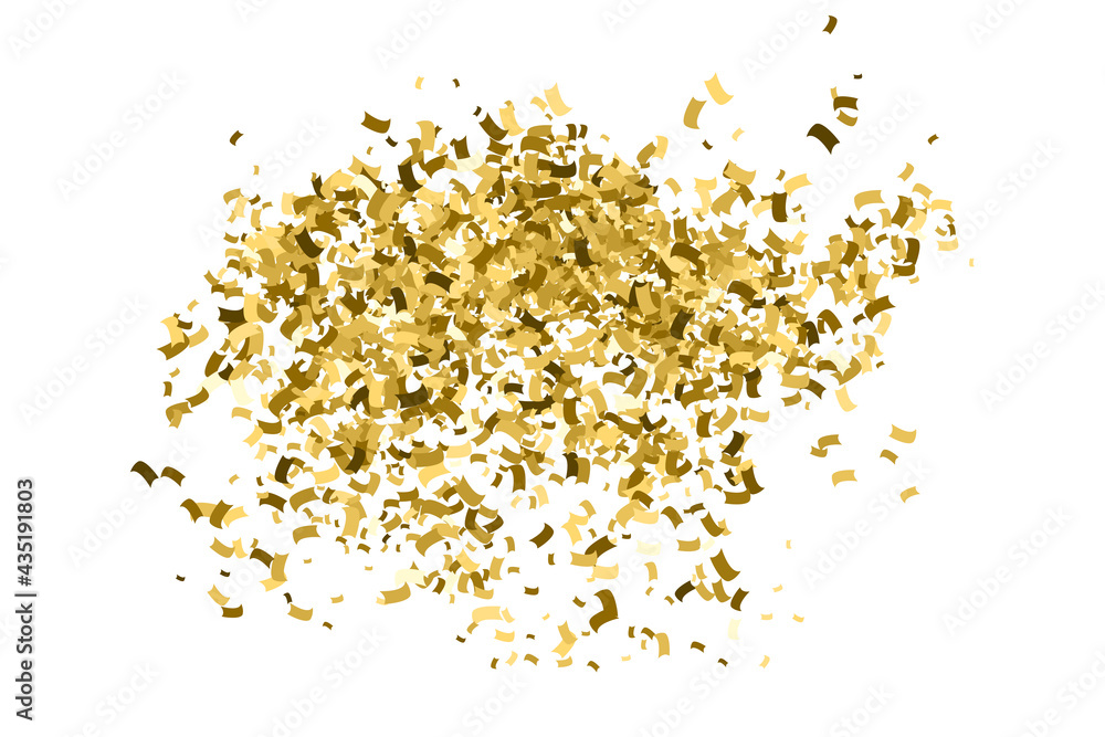 Golden Explosion Of Confetti. Gold Glitter Texture Isolated On White. Amber Particles Color. Celebratory Background. Vector Illustration, Eps 10. Golden Explosion Of Confetti. Gold Glitter Texture Isolated On White. Amber Particles Color. Celebratory Background. Vector Illustration, Eps 10.
