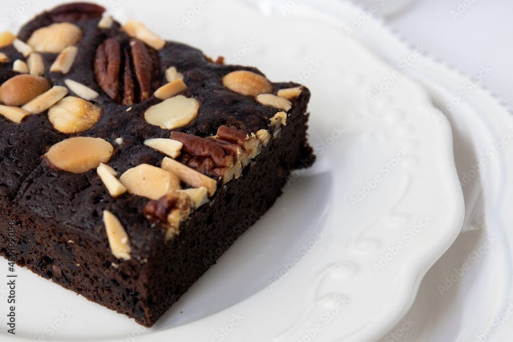 Close up Chocolate Brownie on White Background Close up Chocolate Brownie on White Background