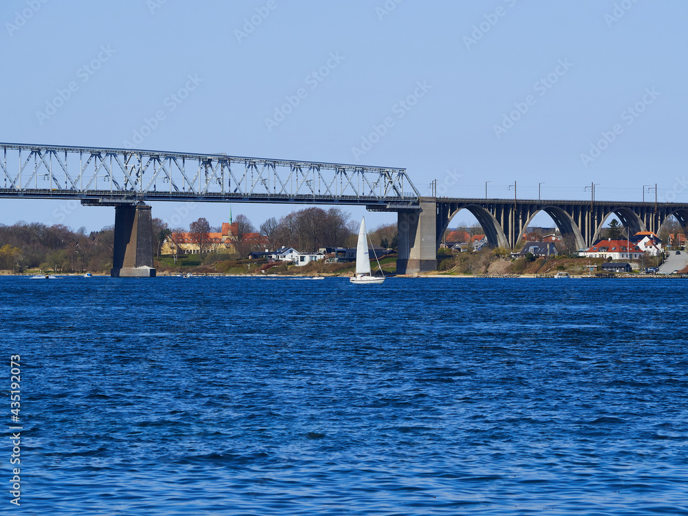 Old Little Belt Bridge by the small town of Middelfart Denmark Old Little Belt Bridge by the small town of Middelfart Denmark