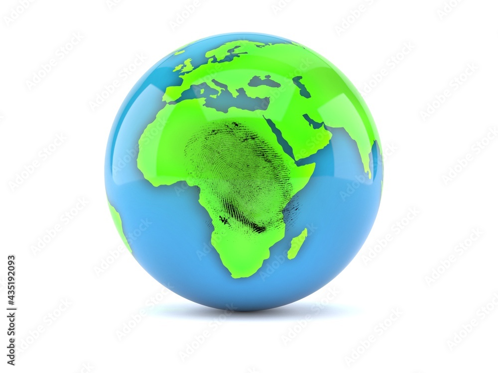 World globe with fingerprint