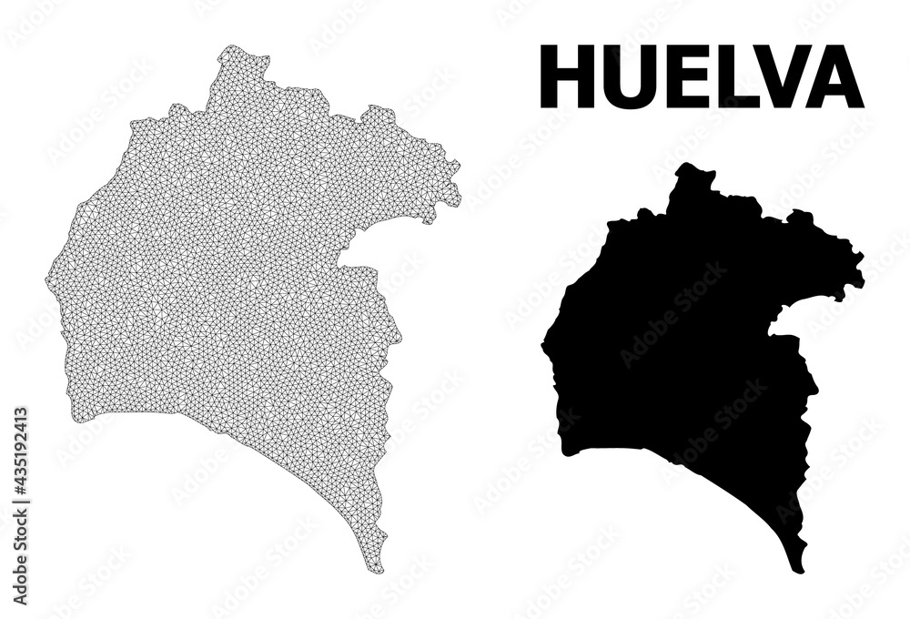 Polygonal mesh map of Huelva Province in high detail resolution. Mesh lines, triangles and dots form map of Huelva Province.