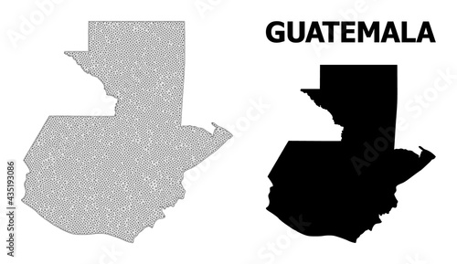 Polygonal mesh map of Guatemala in high detail resolution. Mesh lines, triangles and dots form map of Guatemala.