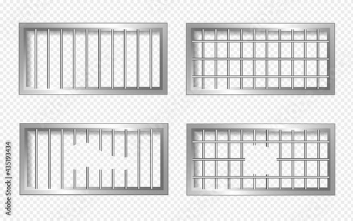 Prison windows with bars. four windows on a transparent background.