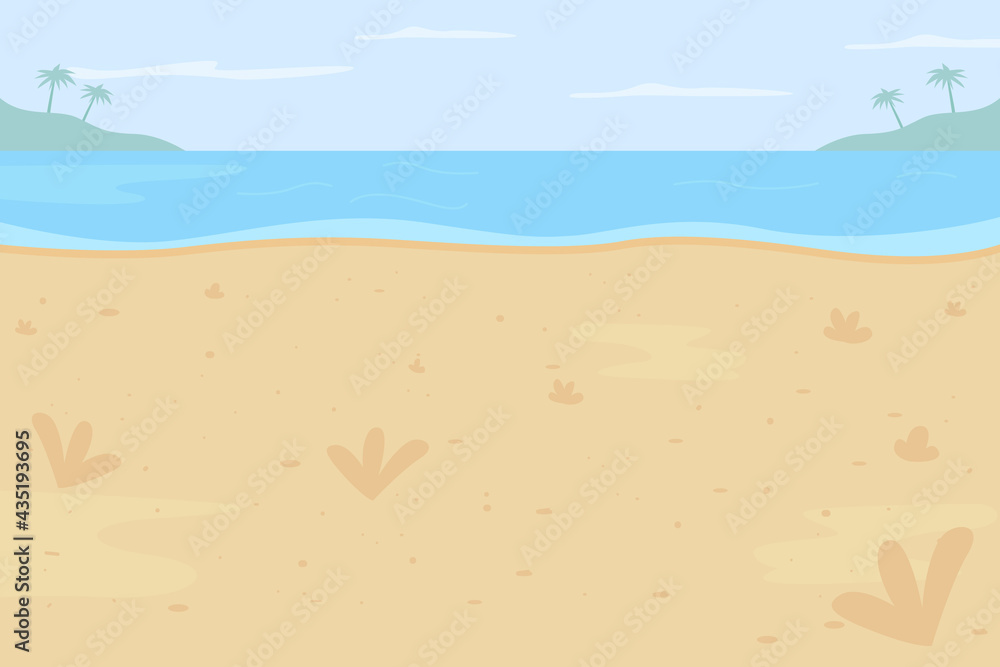 Tropical beach flat color vector illustration. Summer vacation spot ...