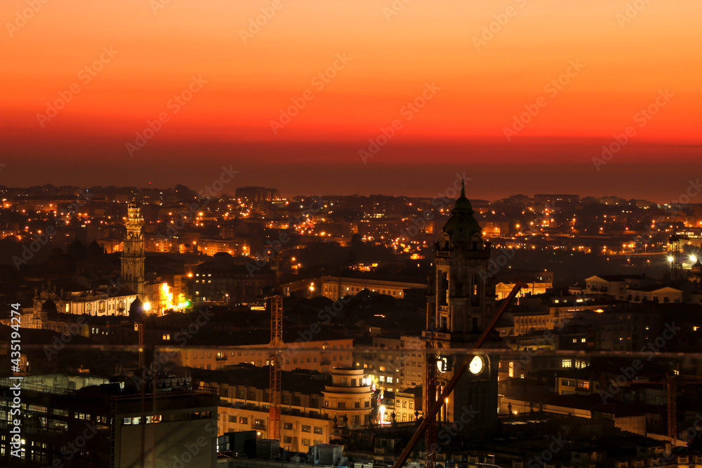 View of the beautiful city of Porto at sunset
