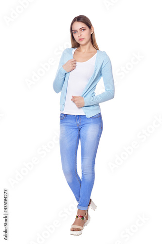 beautiful woman in  jeans   posing