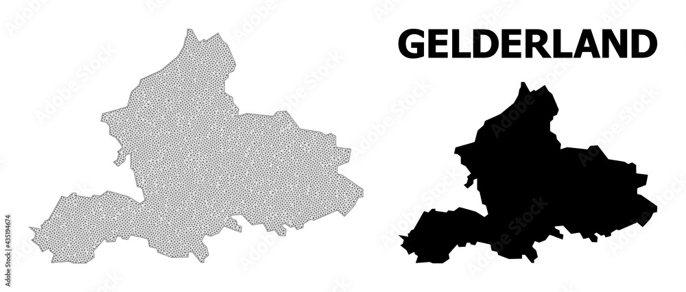 Polygonal mesh map of Gelderland Province in high resolution. Mesh lines, triangles and points form map of Gelderland Province.