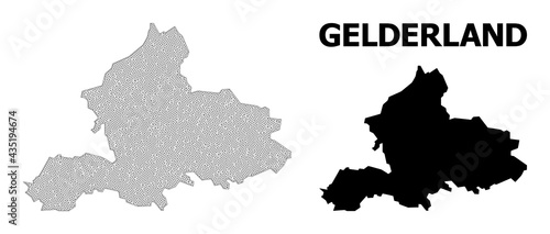 Polygonal mesh map of Gelderland Province in high resolution. Mesh lines  triangles and points form map of Gelderland Province.