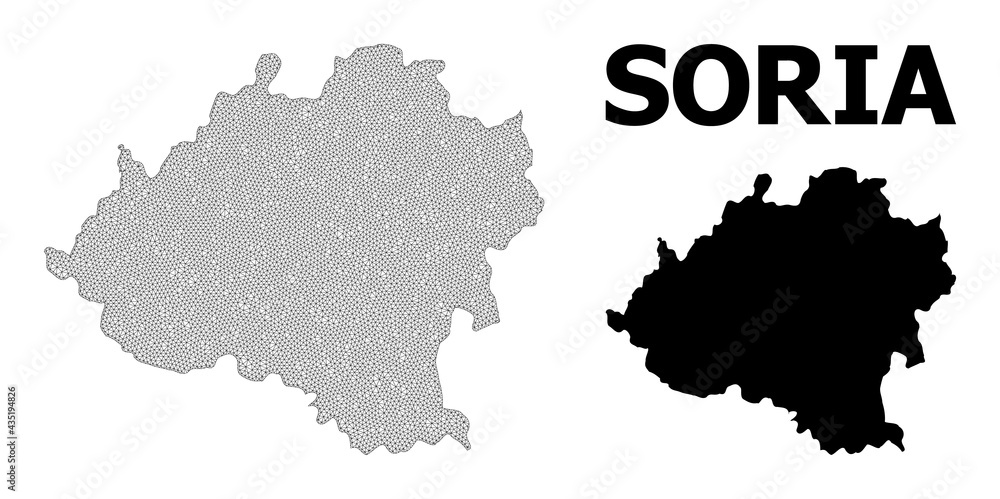 Polygonal mesh map of Soria Province in high detail resolution. Mesh lines, triangles and dots form map of Soria Province.