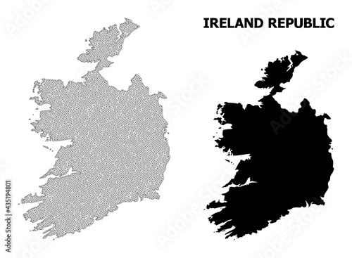 Polygonal mesh map of Ireland Republic in high detail resolution. Mesh lines, triangles and dots form map of Ireland Republic.