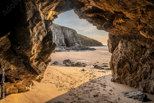 Print op canvas Absolutely beautiful landscape images of Holywell Bay beach in Cornwall UK durin