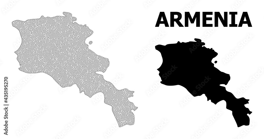 Polygonal mesh map of Armenia in high resolution. Mesh lines, triangles and points form map of Armenia.