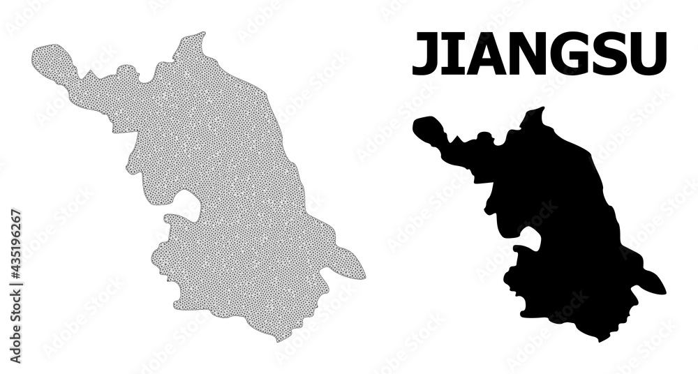 Polygonal mesh Map of Jiangsu Province in high detail resolution. Mesh lines, triangles and dots form Map of Jiangsu Province.