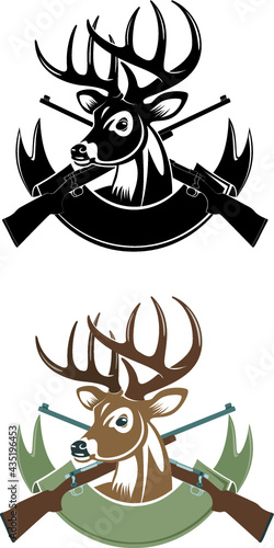 deer skull with crossing hunting rifles and banner