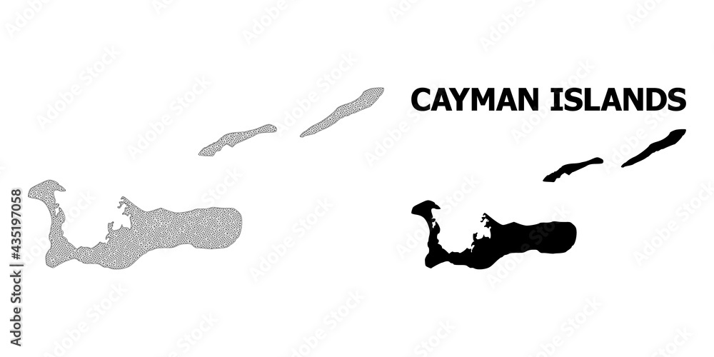 Polygonal mesh map of Cayman Islands in high resolution. Mesh lines, triangles and points form map of Cayman Islands.