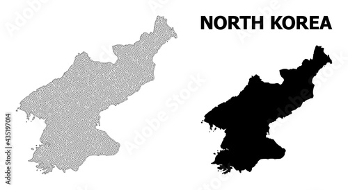 Polygonal mesh map of North Korea in high detail resolution. Mesh lines, triangles and dots form map of North Korea.